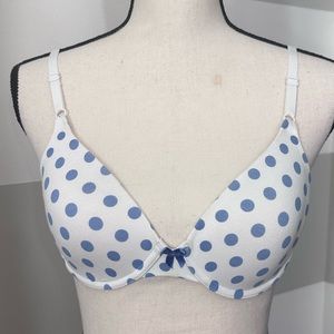 Maidenform Womens Lined Underwire Bra 36B style 08262 White Blue Polka Dot